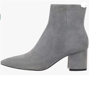 FSJ Women Dressy Pointed Toe Ankle Boots Chunky Block Heels Side Zipper Grey